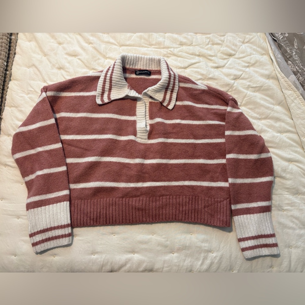 Pretty Gardens Cropped Striped Sweater – Women’s S – White & Rose